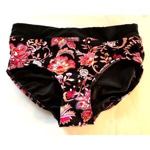 Lands’ End Swim Bottom Floral Paisley Black Pink Low Rise Hipster Bottom Size 4